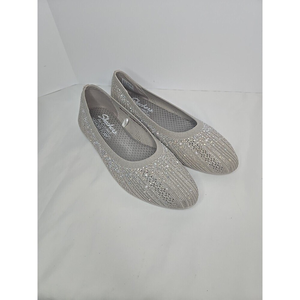 SKECHERS CLEO 2.0 GLITZY DAZE FLAT SHOE Women's Sz 8 Taupe